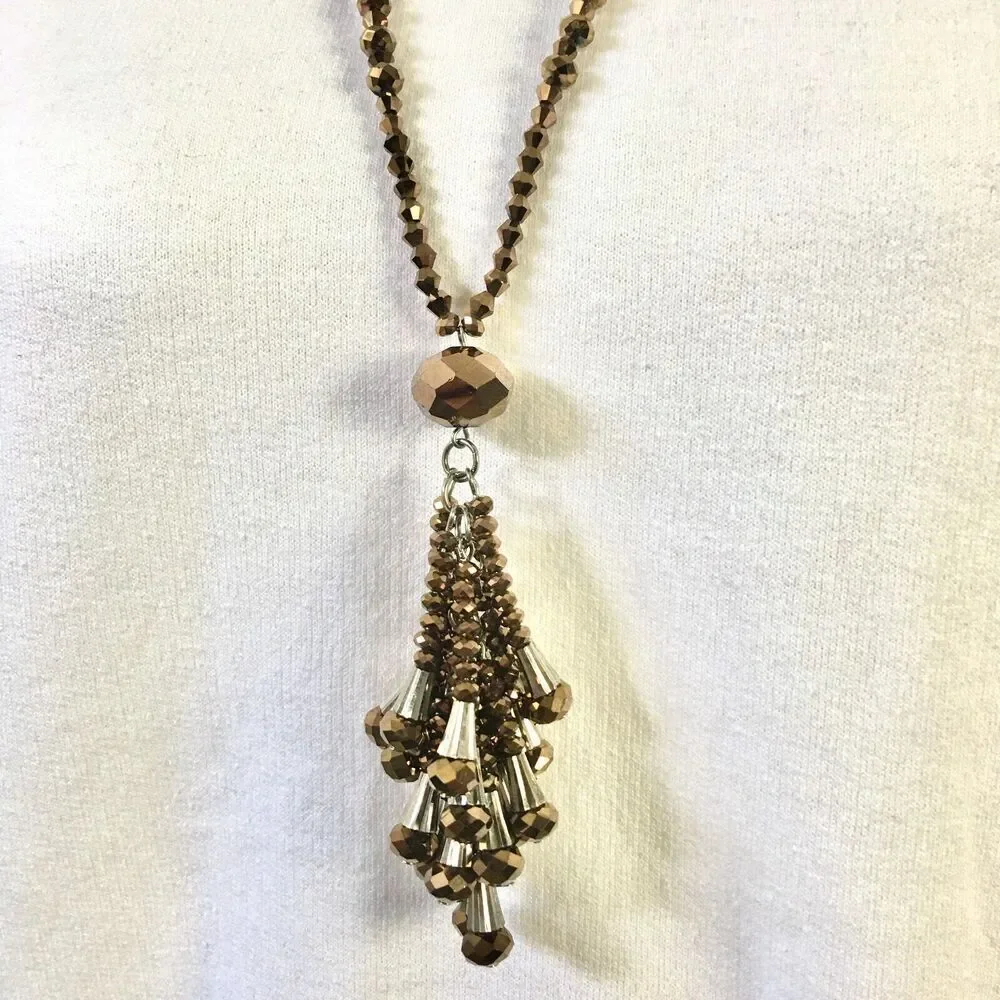 Handmade Tassel Necklace 33in Bronze Metallic Coated Glass Beads